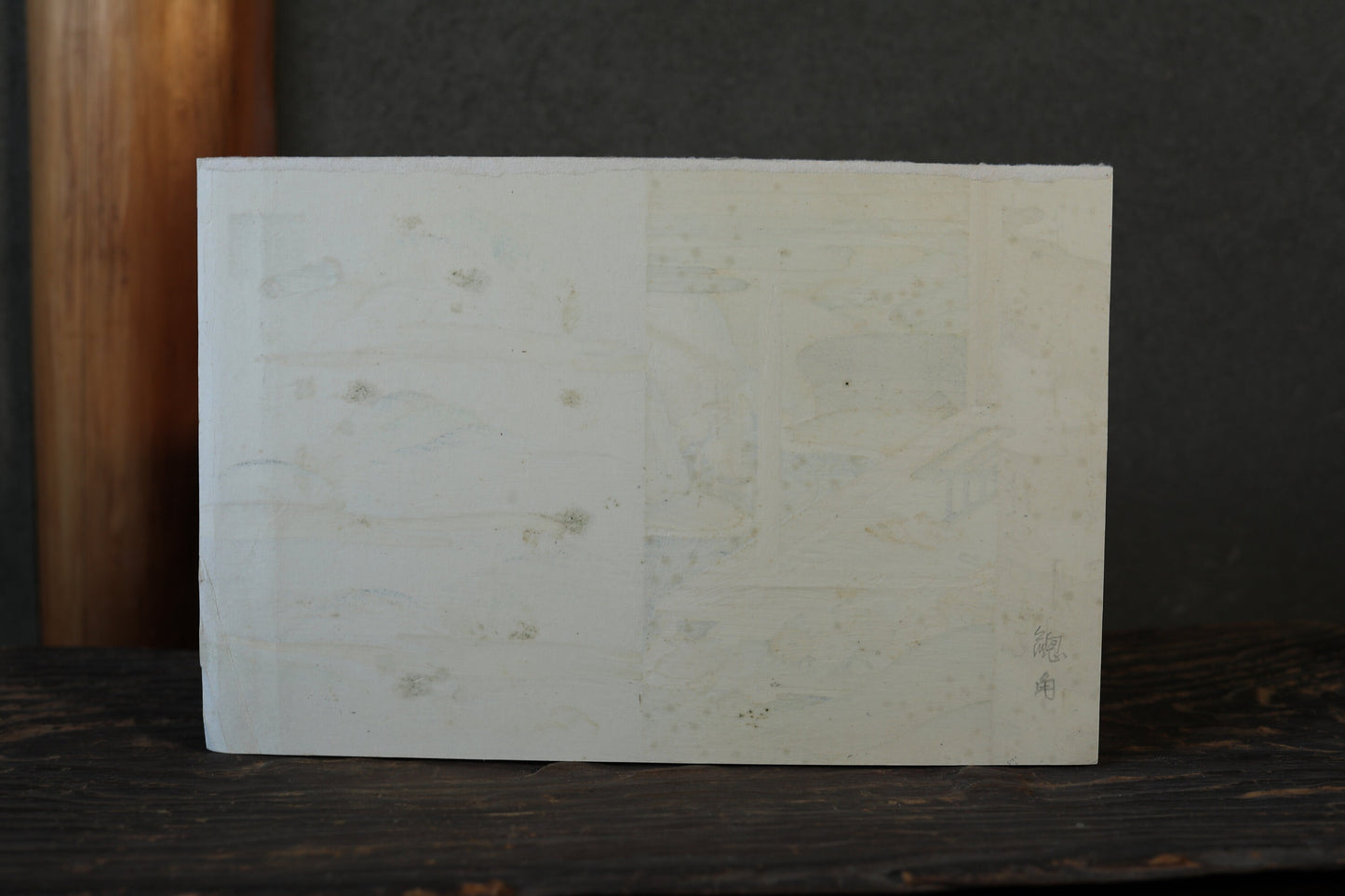Japanese vintage hand paint and block printing art of Tale of Genji/Drifting boat with Kanji Snow and Boats H8.1×W12.2in/H20.5×W31cm