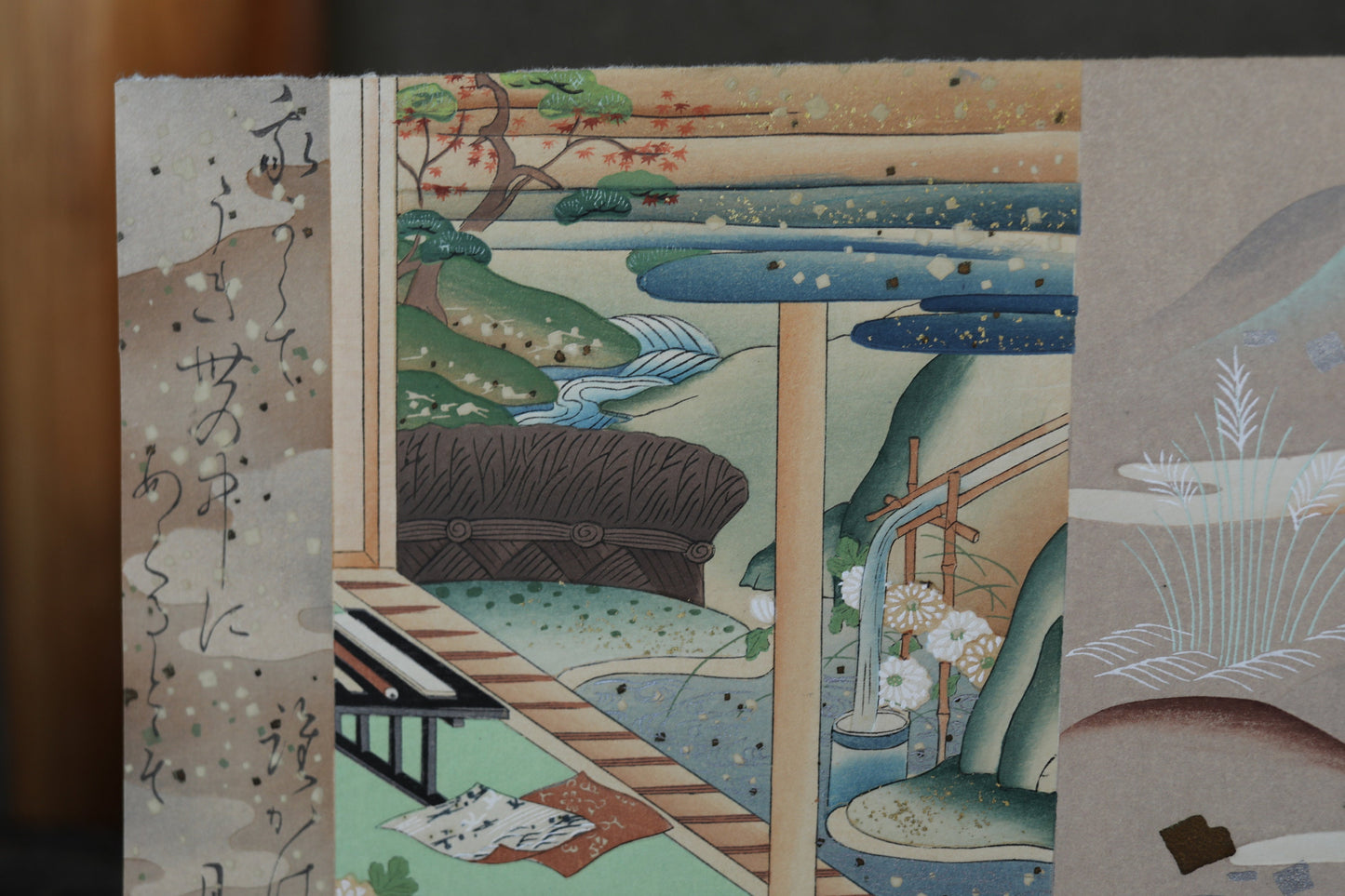 Japanese vintage hand paint and block printing art of Tale of Genji/Drifting boat with Kanji Snow and Boats H8.1×W12.2in/H20.5×W31cm