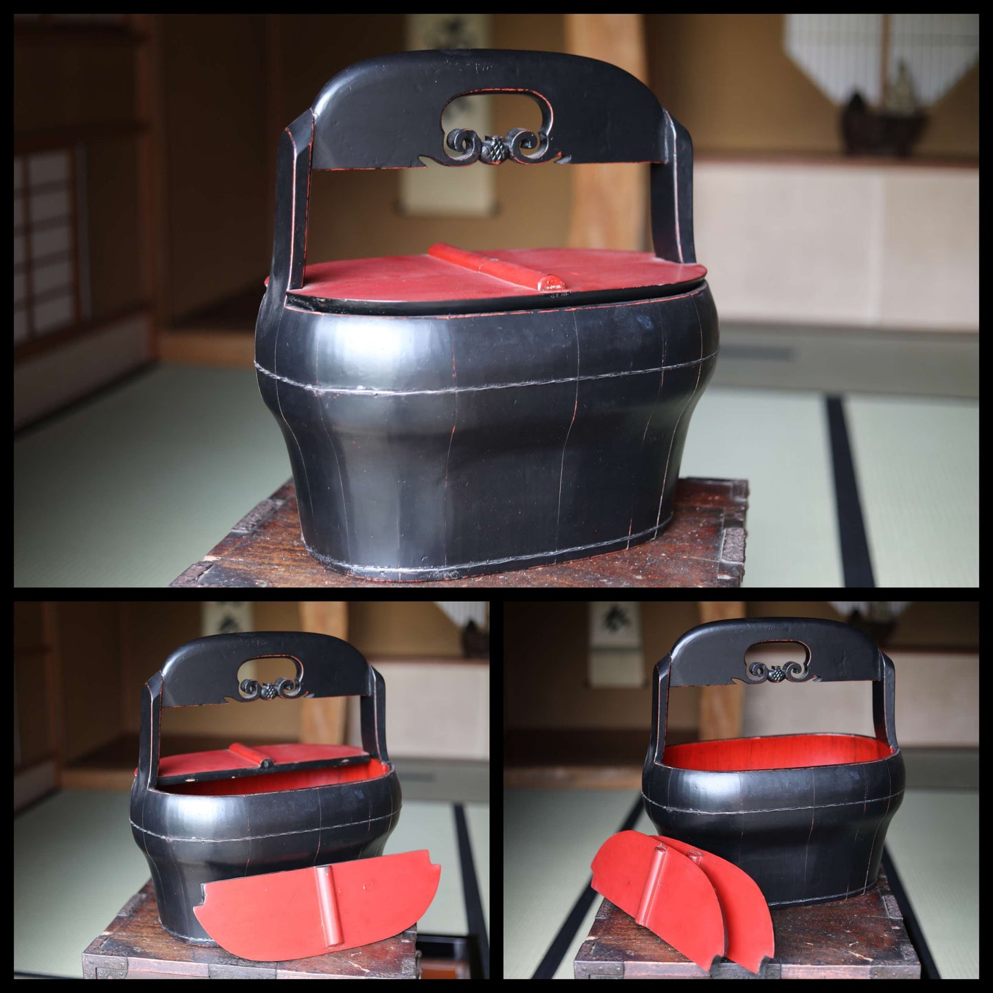 Large! FINE! Joseon Dynasty, Qing Dynasty Chinese antique furniture wood basket with lid, MINGEI, hand craft 1873s H17.7x17.7in/H45×45cm