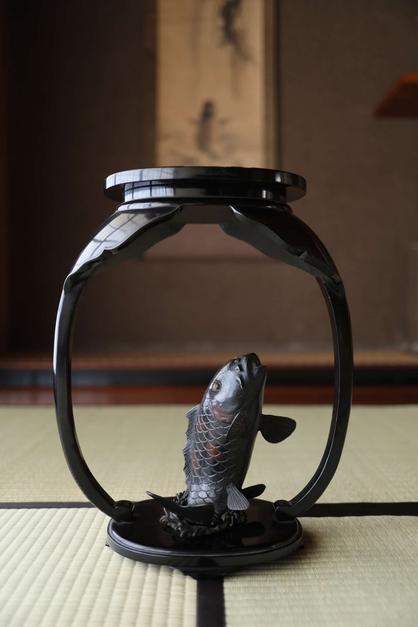 Large! Japanese furniture Wooden pedestal Decoration Stand antique black wood utensil for tea ceremony ikebana bonsai 1920sH17.1in/H36.5cm