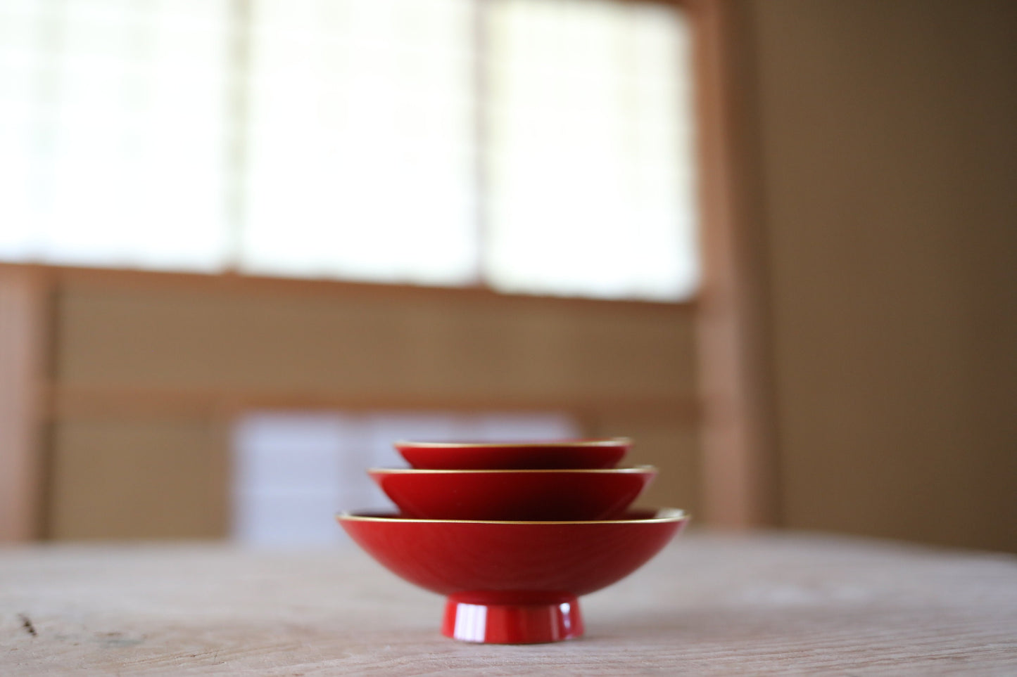 Japanese vintage urushi makie gold sake cup set of 3 wooden cups with "congratulations" red gold kanji For GIFT H1.5×4.3in/H3.7×10.9cm