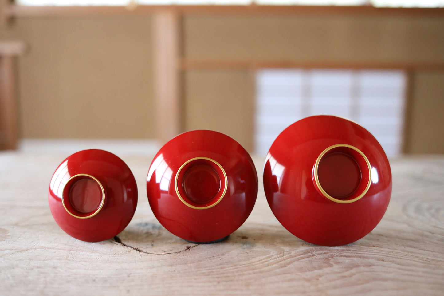 Japanese vintage urushi makie gold sake cup set of 3 wooden cups with "congratulations" red gold kanji For GIFT H1.5×4.3in/H3.7×10.9cm