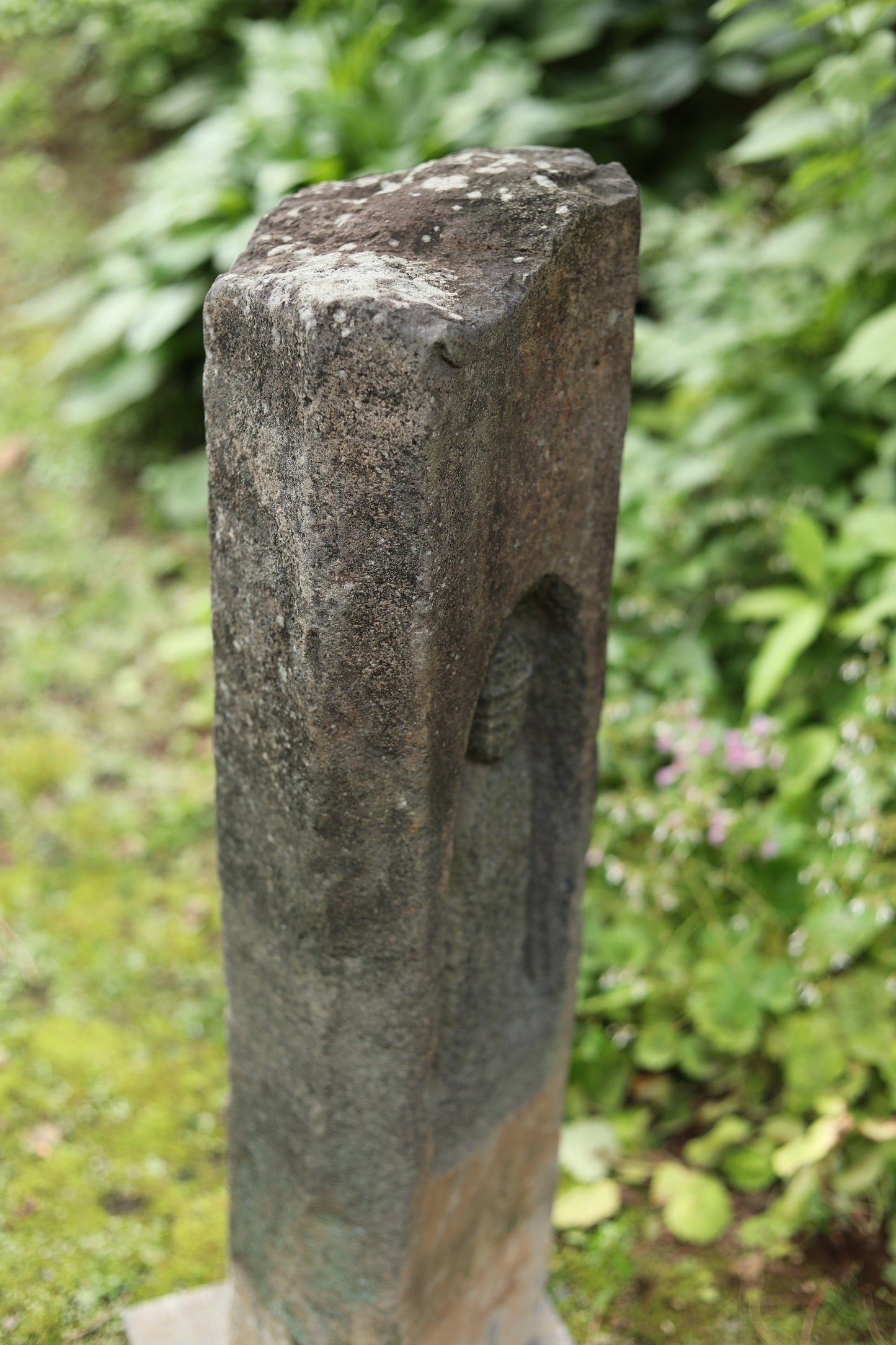 Large! Japanese antique 1800s garden stone sculpture statue of Buddha, temple garden outdoor furniture, religious statue H31.9in/H81cm