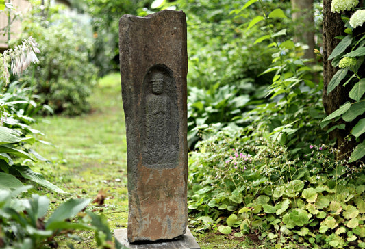 Large! Japanese antique 1800s garden stone sculpture statue of Buddha, temple garden outdoor furniture, religious statue H31.9in/H81cm