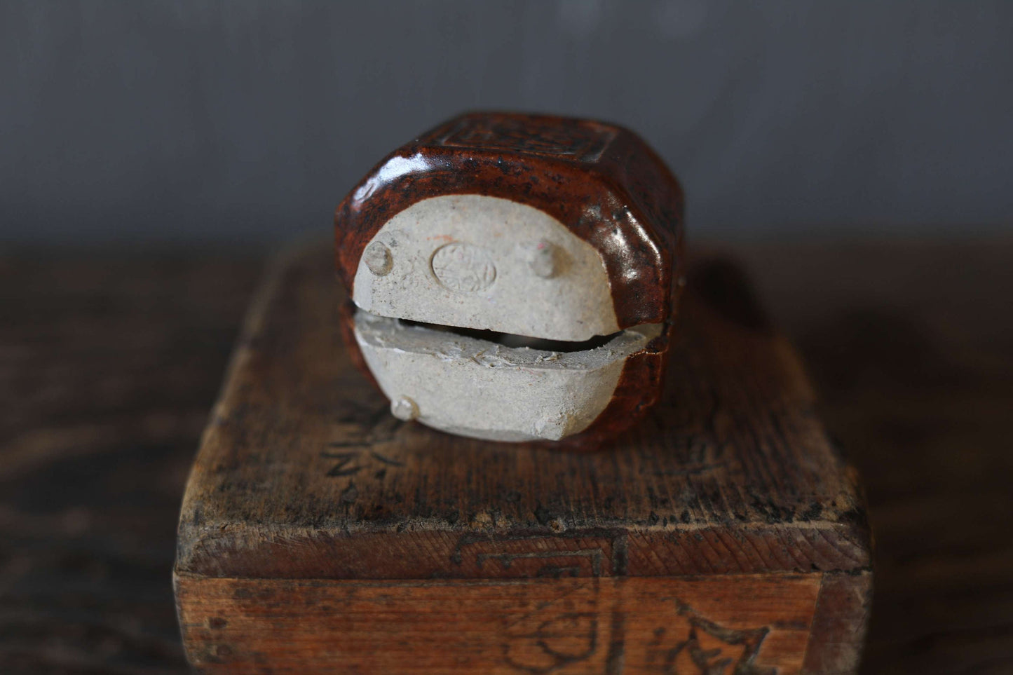 Japanese vintage pottery small bell with KANJI calligraphy 鈴(bell), Paper weight H2.8in×2.2in/ H7.2×5.5cm