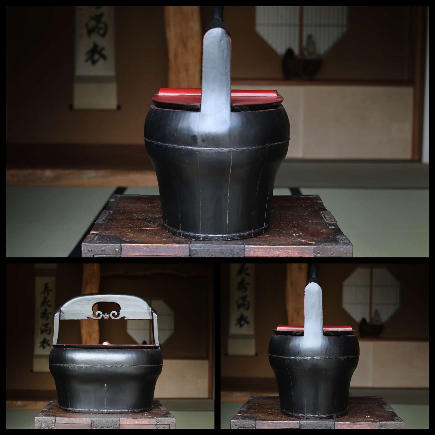 Large! FINE! Joseon Dynasty, Qing Dynasty Chinese antique furniture wood basket with lid, MINGEI, hand craft 1873s H17.7x17.7in/H45×45cm