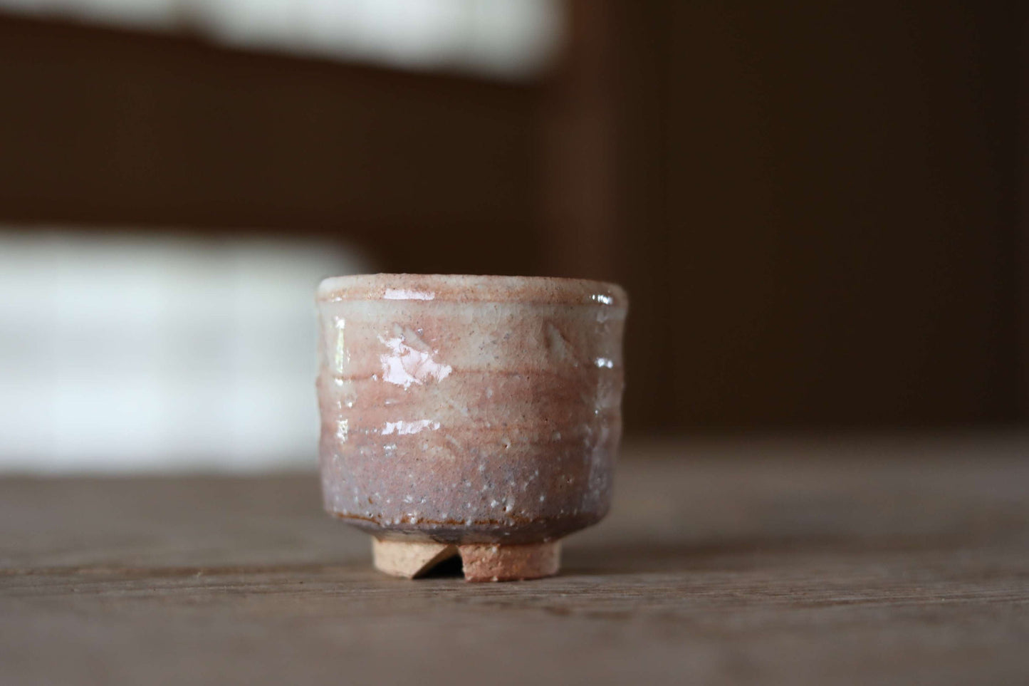 Japanese vintage sake cup HAGI ware ceramic kiln with wooden box tableware For GIFT/ GUINOMI Pale orange-pink gradation