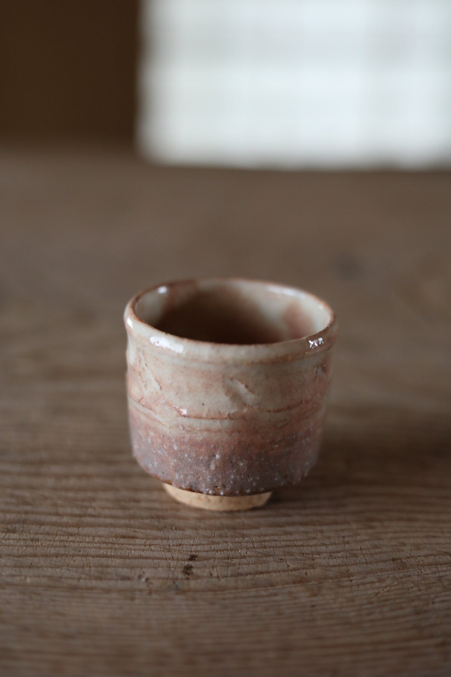 Japanese vintage sake cup HAGI ware ceramic kiln with wooden box tableware For GIFT/ GUINOMI Pale orange-pink gradation