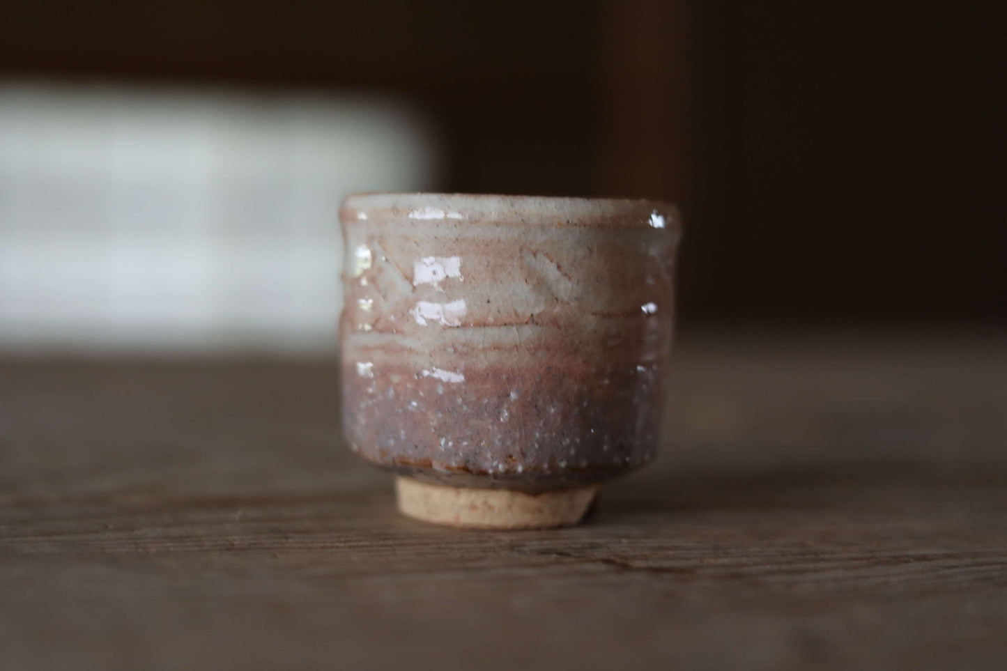 Japanese vintage sake cup HAGI ware ceramic kiln with wooden box tableware For GIFT/ GUINOMI Pale orange-pink gradation