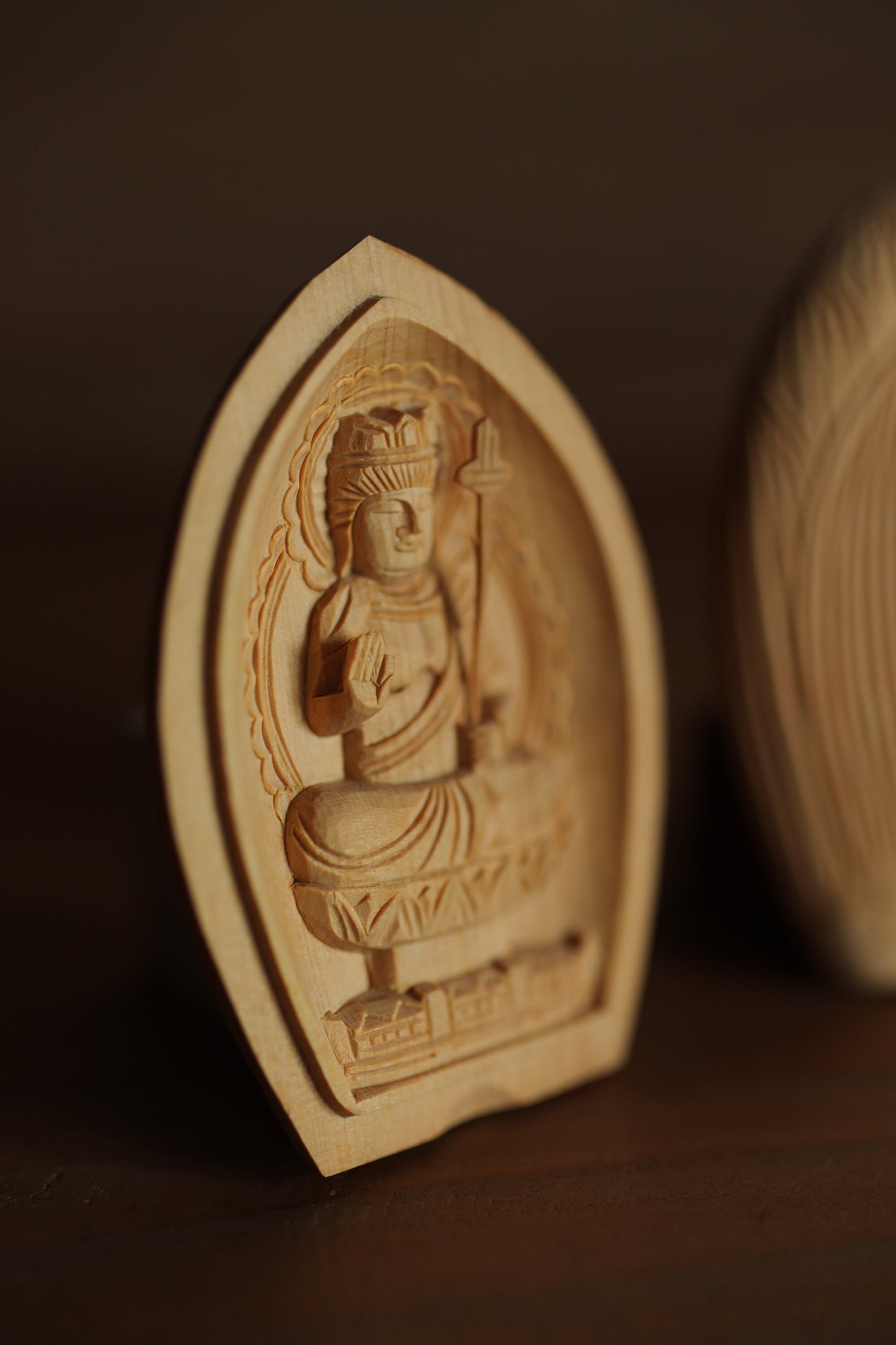 Japanese vintage zodiac Buddha Amulet Akasagarbha (bodhisattva) OMAMORI made of wood hand craft Buddhist temple H2.4in