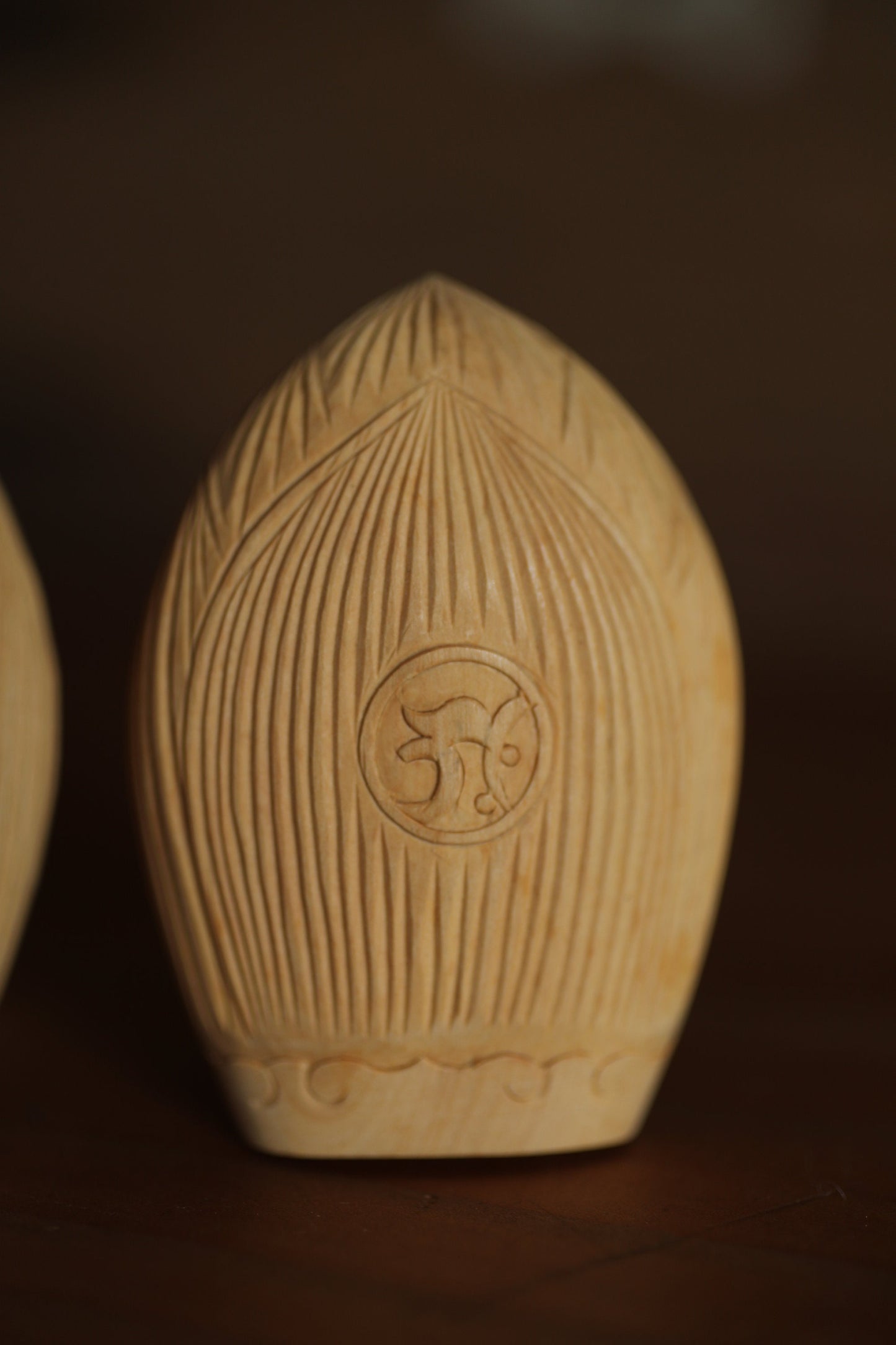 Japanese vintage zodiac Buddha Amulet Akasagarbha (bodhisattva) OMAMORI made of wood hand craft Buddhist temple H2.4in