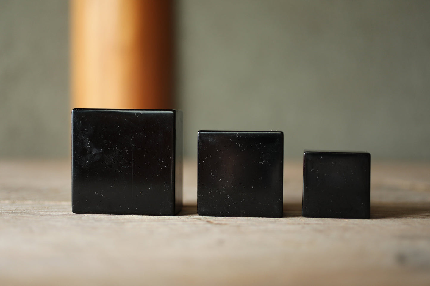 Japanese vintage miniature urushi makie gold sake cups set of 3 wooden cup "升Masu" (rise) with "kanji" black red H1.3×2.5in/H3.2×6.3cm