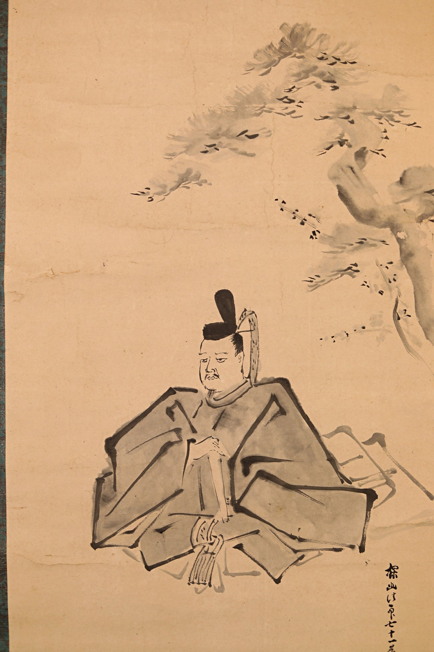 Japanese antique hanging scroll, 将軍 SHOGUN SAMURAI ink watercolor painting hand painting with signature stamp, Kanji box H72.8in/H185cm