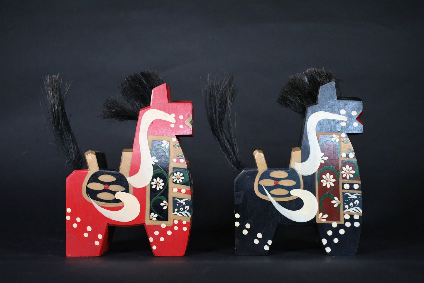 RAGE! Pair of Traditional Japanese vintage wooden Horses dolls toy wood craft For GIFT H8.3in/H21cm