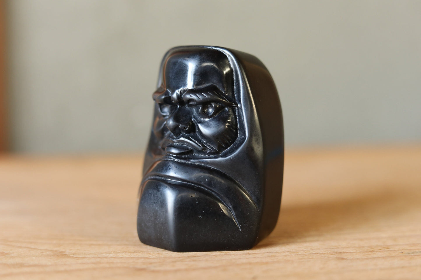 Japanese doll Figurine of traditional Japanese character DARUMA 那智黒Nachiguro black stone, paper weight H3.1×2.5in/H8×6.3cm