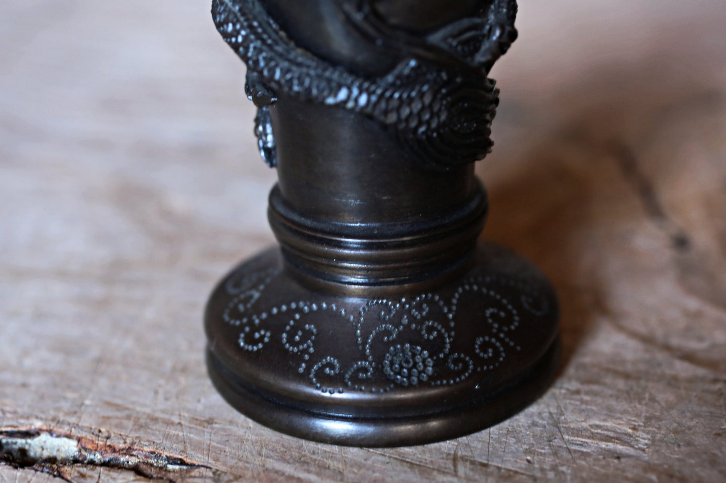 FINE! Japanese antique Dragon Bronze stick incense stand with Dragon Surrounding Design /brush stand /Buddhist alter 1900s W4.1in/W10cm