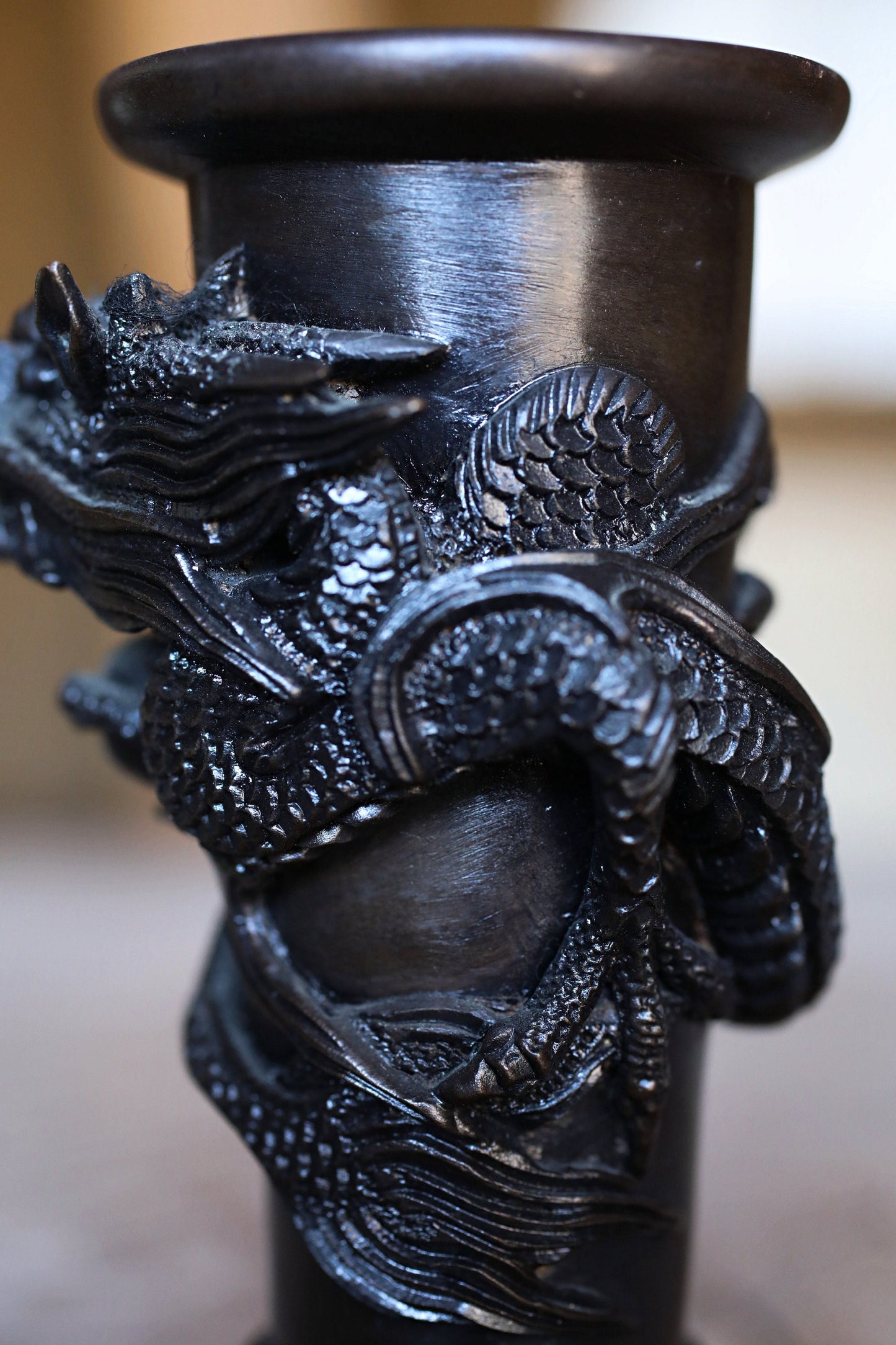 FINE! Japanese antique Dragon Bronze stick incense stand with Dragon Surrounding Design /brush stand /Buddhist alter 1900s W4.1in/W10cm