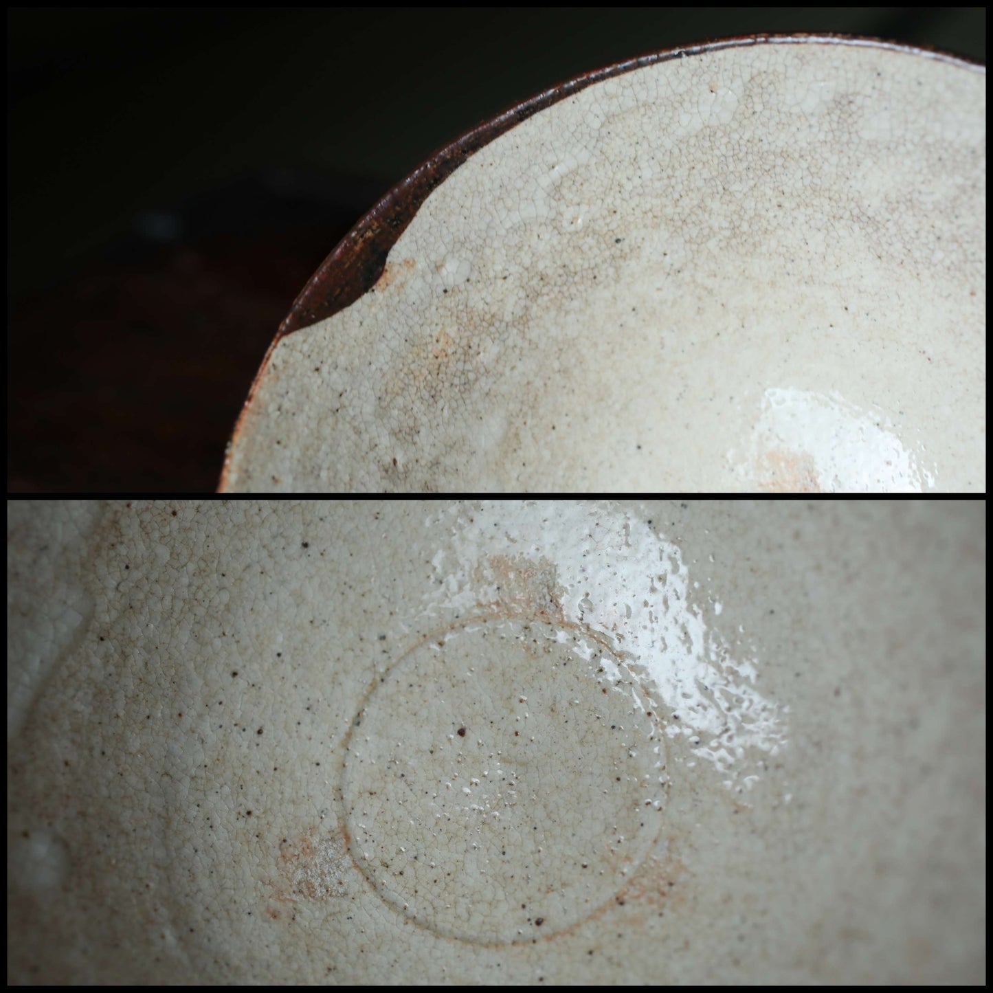 Japanese vintage Seto Karatsu ware Hira chawan "KAWA KUJURA whale skin" tea bowl for tea ceremony White glaze H2.4×W6.1in/H6×15.6cm.