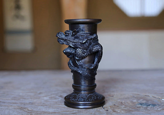 FINE! Japanese antique Dragon Bronze stick incense stand with Dragon Surrounding Design /brush stand /Buddhist alter 1900s W4.1in/W10cm