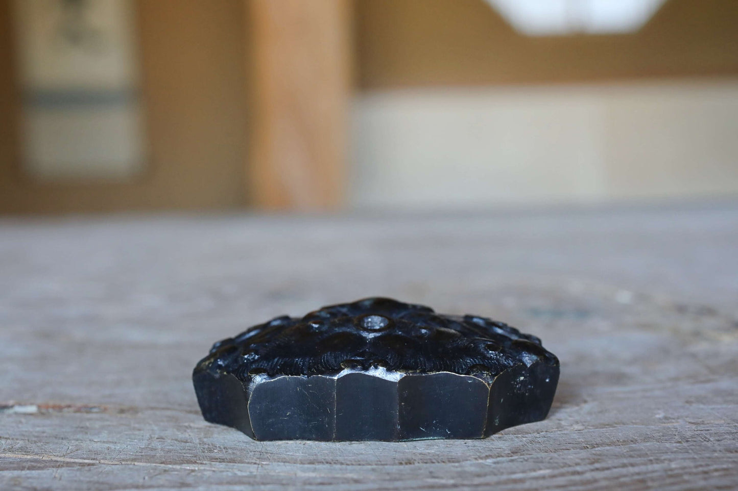 Japanese antique 1880s demon face SUITEKI water drop container for ink kanji calligraphy mede of bronze metal craft 2×3×0.9in/5.2×7.5×2.3cm