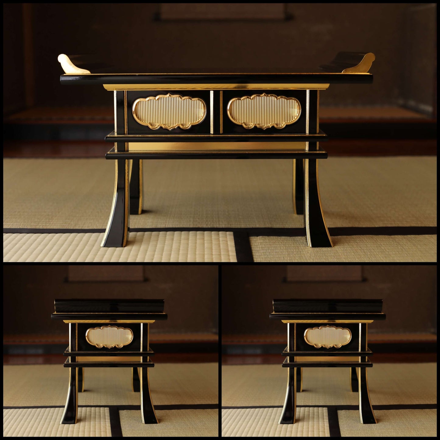 Japanese vintage lacquer pedestal, Buddhist table temple table, Buddhist Wood Stand, furniture, black Sutra desk H13.8×W21.7in/H35×W55cm
