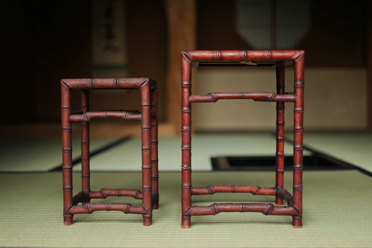 Japanese furniture Wooden Decoration Stand KARAKI bamboo designed pedestal for bonsai, vase, censer, suiseki H12in/30.5cm