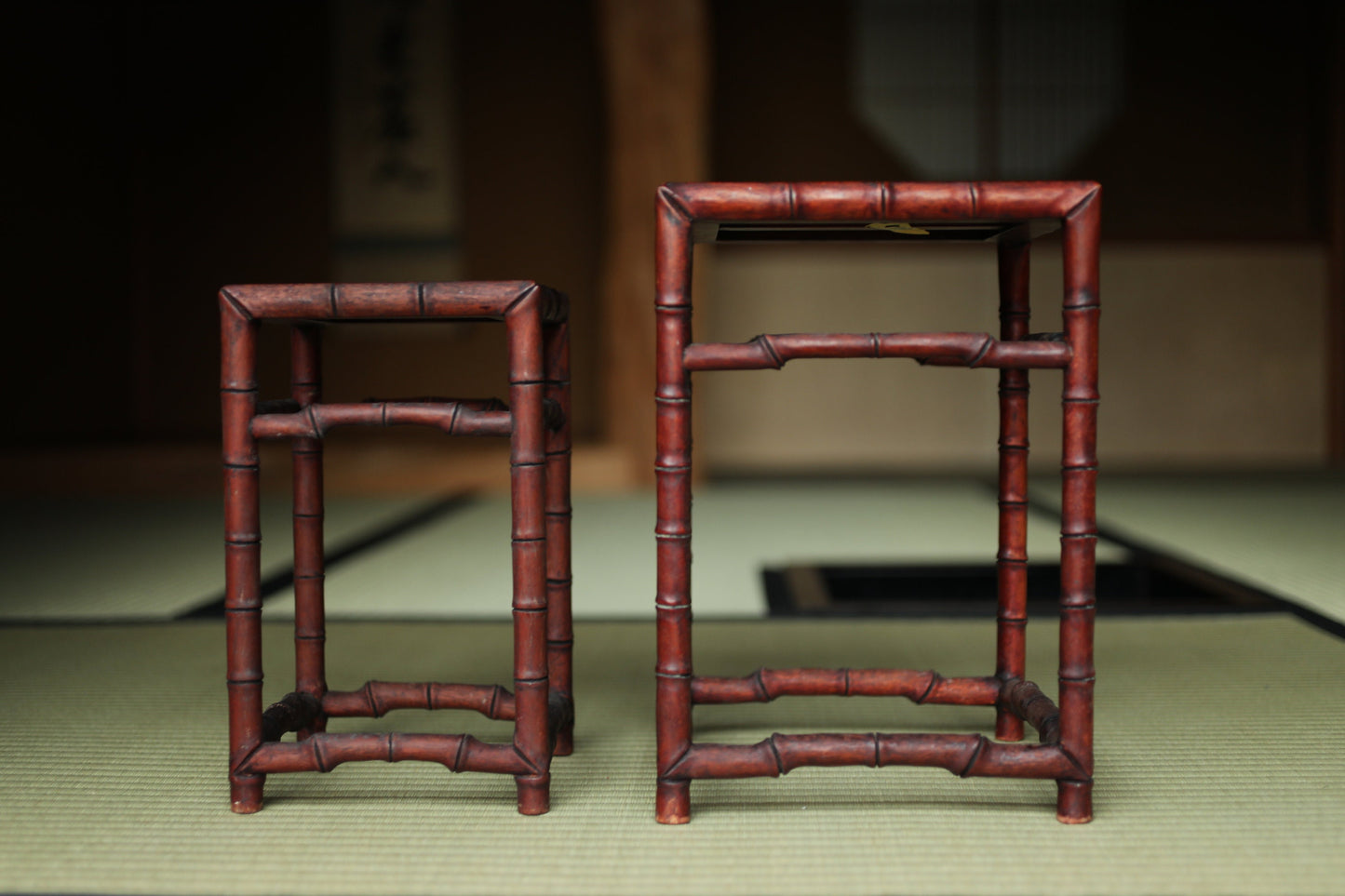 Japanese furniture Wooden Decoration Stand KARAKI bamboo designed pedestal for bonsai, vase, censer, suiseki H12in/30.5cm