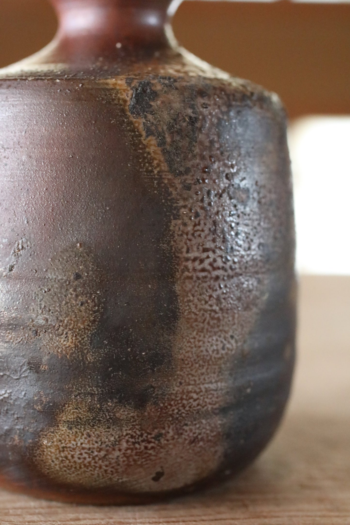 Japanese vintage BIZEN Tokkuri Sake bottle or flower vase ,Beautiful soil color with Kanji sign with box For GIFT H4.7×3.3in/H12×8.5cm