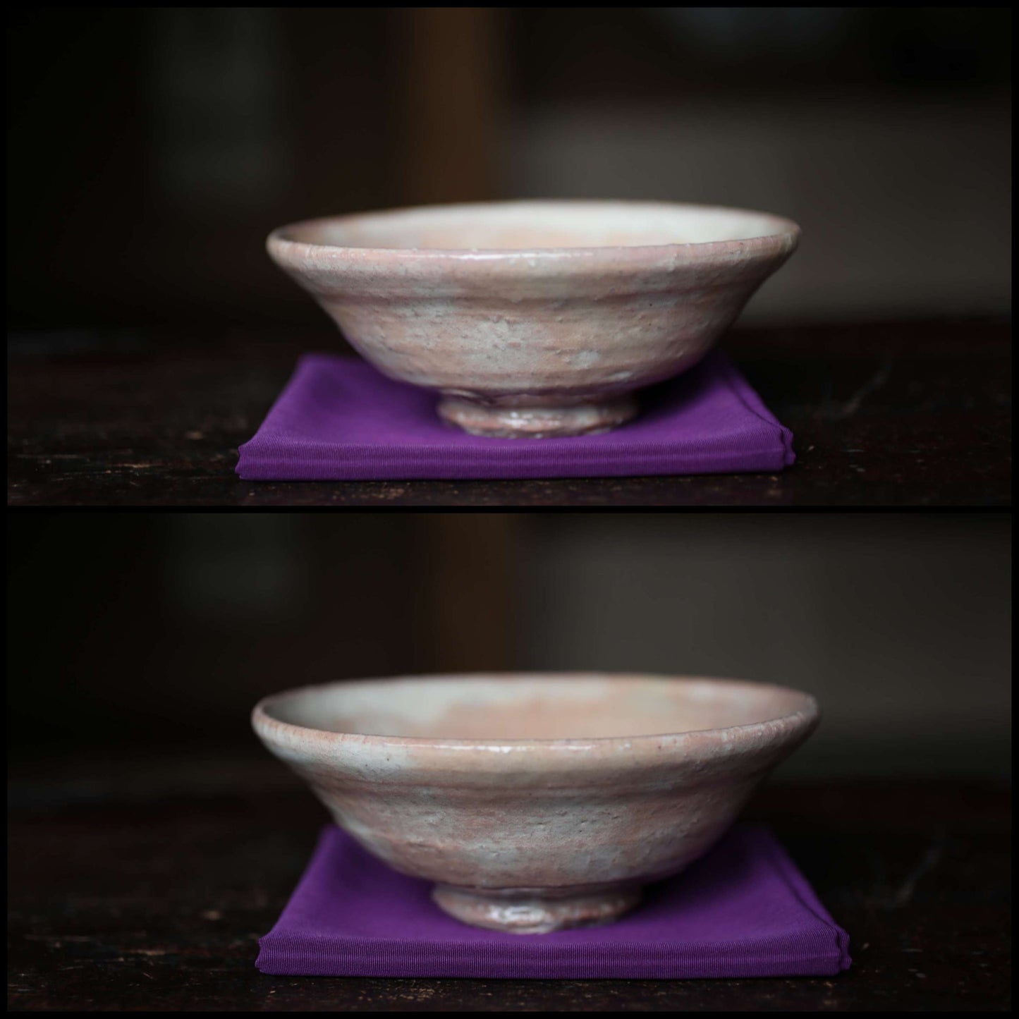 Green tea bowl Japanese vintage shallow CHAWAN 萩焼HAGI kiln ware handmade Matcha Cup Tea Ceremony pottery with box signature H2.4×6.1in