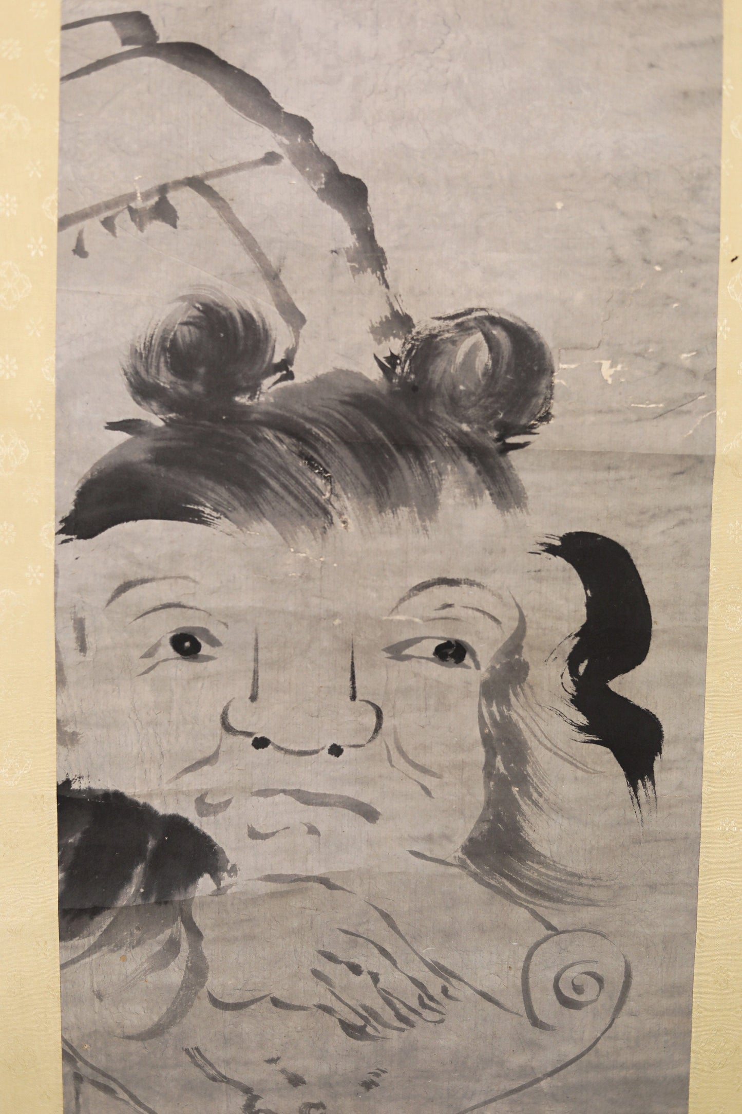 Pair of Japanese antique ink painting scroll Zen Monks 谷文晁, ink and wash hanging scroll Kakejiku with BOX 1900s Kanji sign H74.8in/H190cm