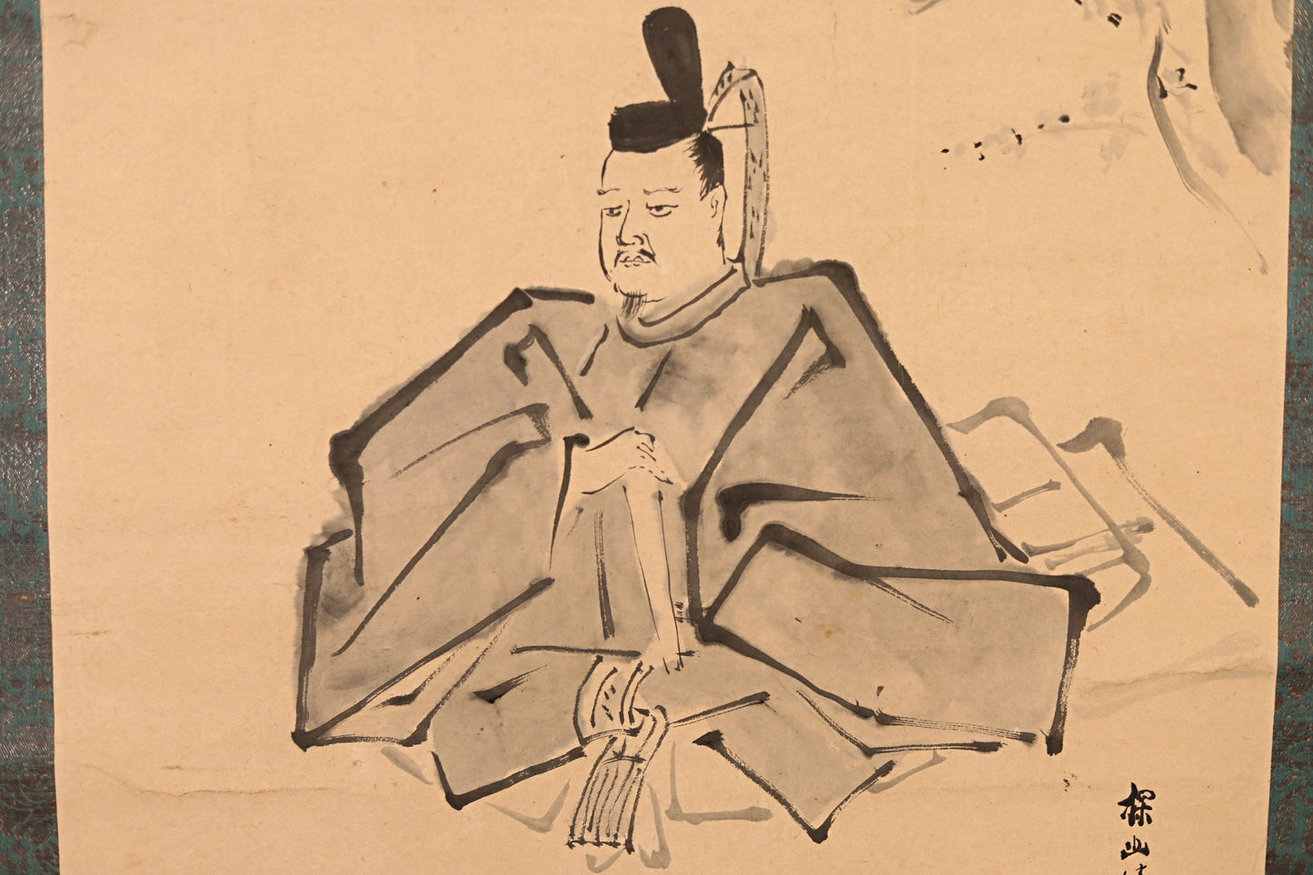 Japanese antique hanging scroll, 将軍 SHOGUN SAMURAI ink watercolor painting hand painting with signature stamp, Kanji box H72.8in/H185cm