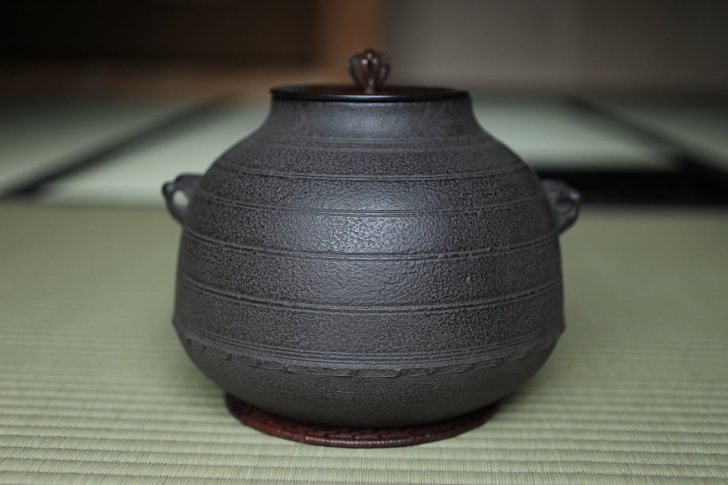 CHAGAMA and FURO Japanese antique bronze brazier and cast iron kettle, For Tea ceremony, Doan furo and Amida gama in 1970s