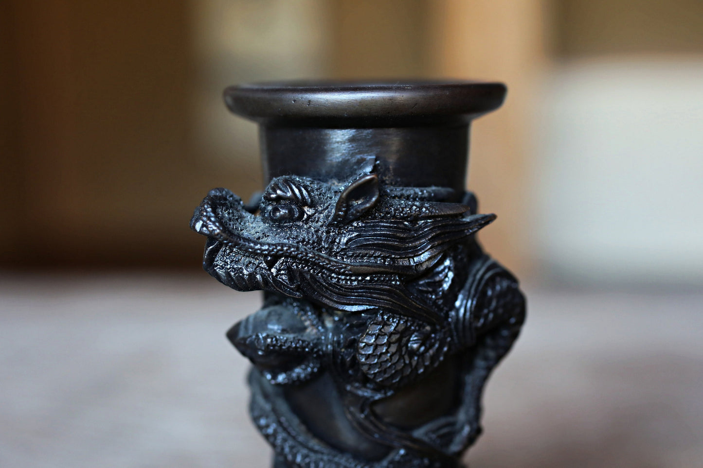 FINE! Japanese antique Dragon Bronze stick incense stand with Dragon Surrounding Design /brush stand /Buddhist alter 1900s W4.1in/W10cm