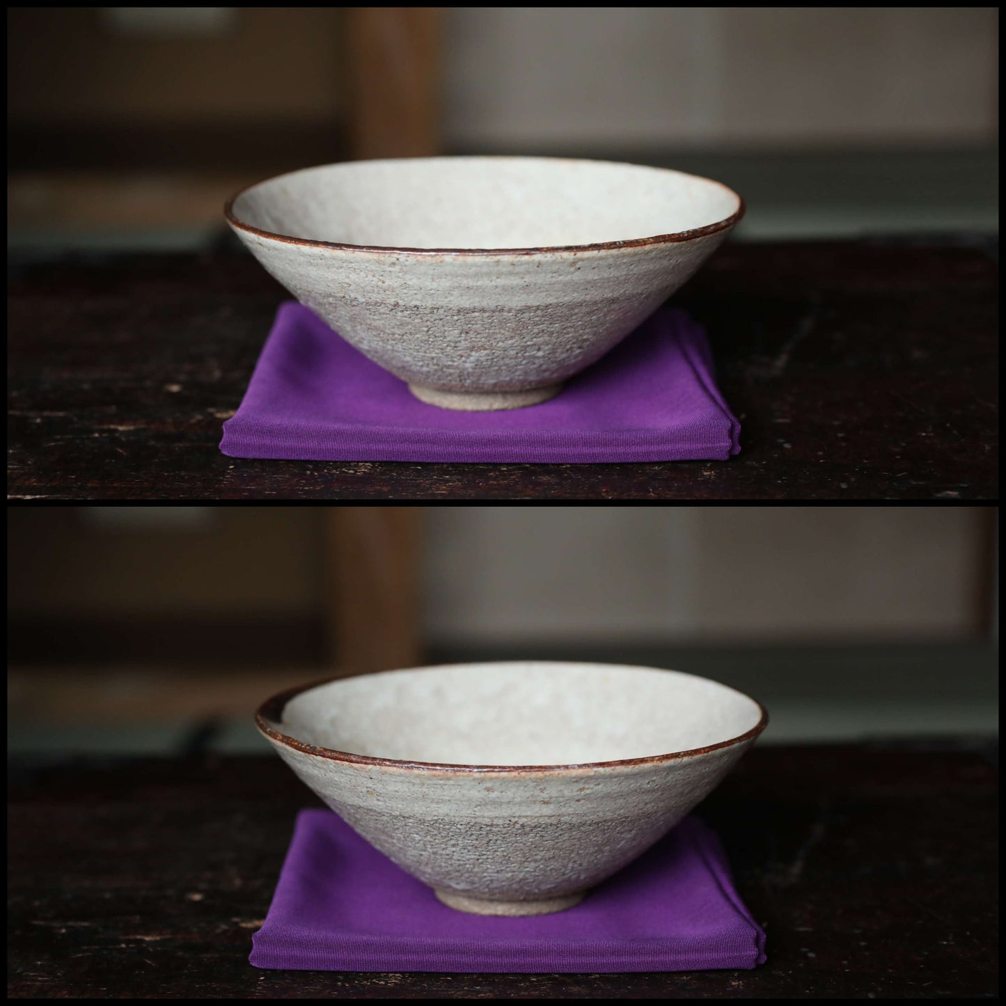 Japanese vintage Seto Karatsu ware Hira chawan "KAWA KUJURA whale skin" tea bowl for tea ceremony White glaze H2.4×W6.1in/H6×15.6cm.