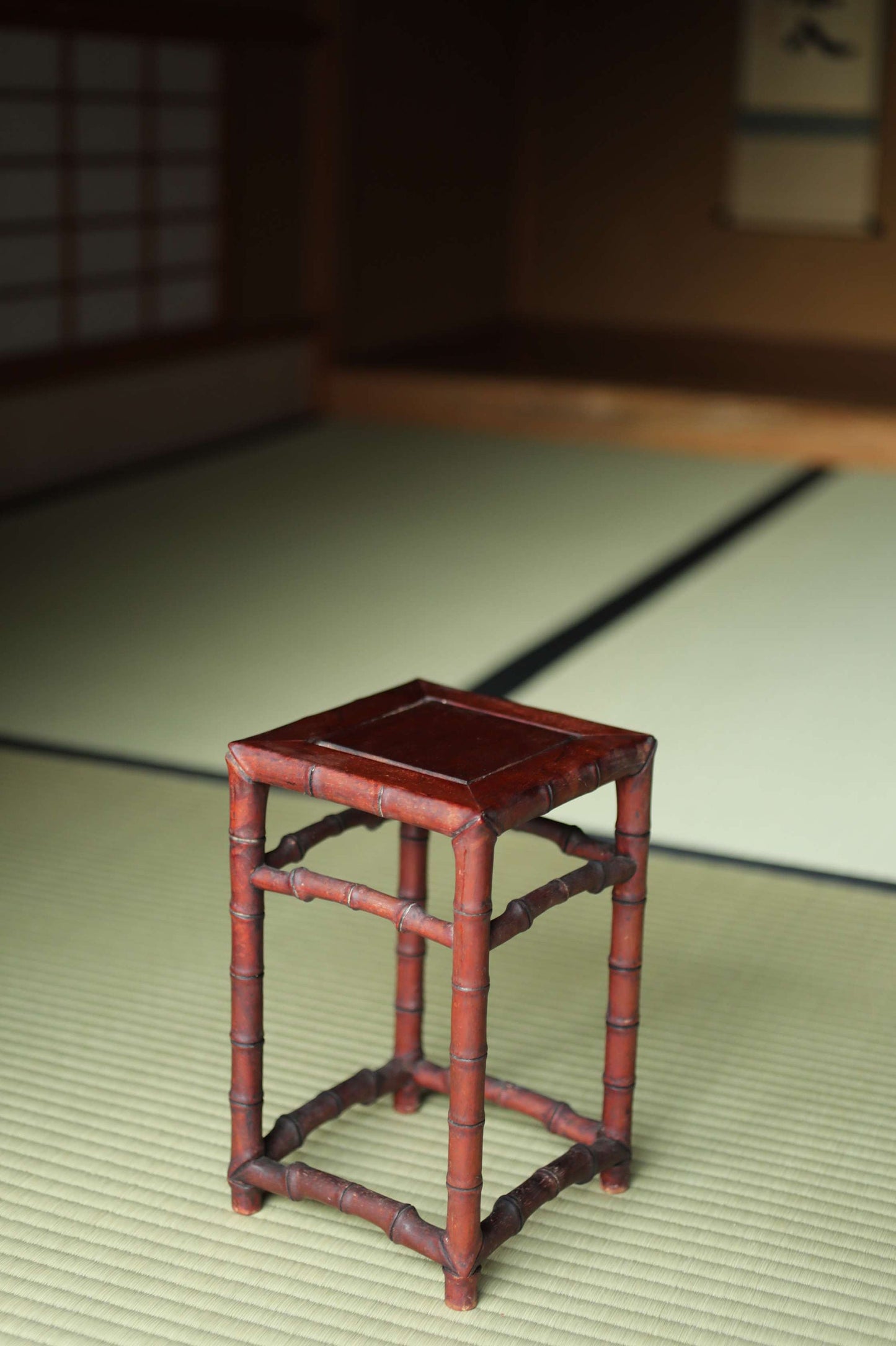 Japanese furniture Wooden Decoration Stand KARAKI bamboo designed pedestal for bonsai, vase, censer, suiseki H12in/30.5cm