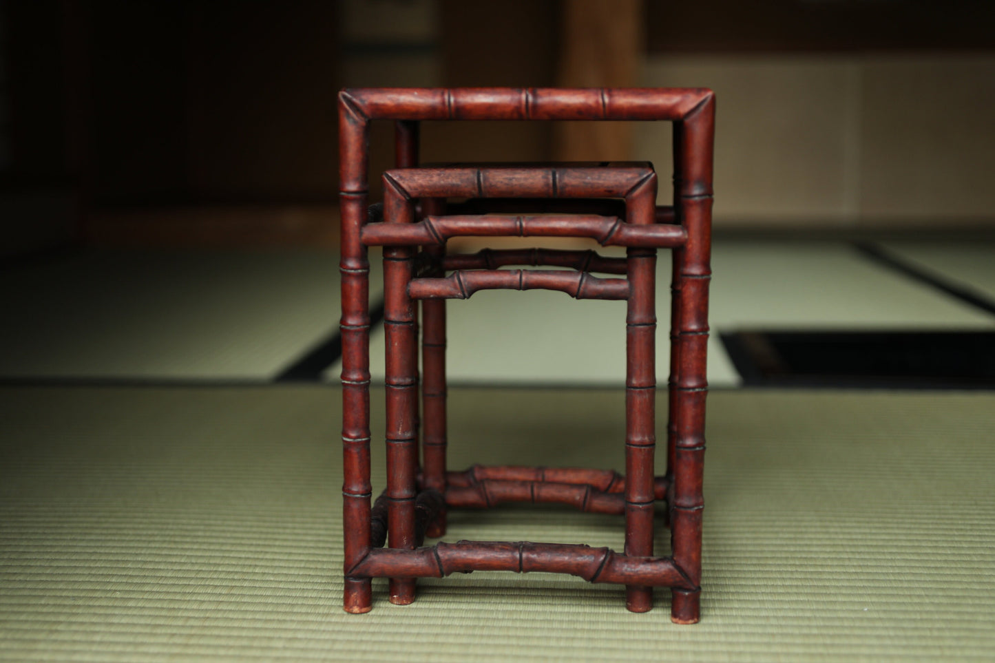 Japanese furniture Wooden Decoration Stand KARAKI bamboo designed pedestal for bonsai, vase, censer, suiseki H12in/30.5cm