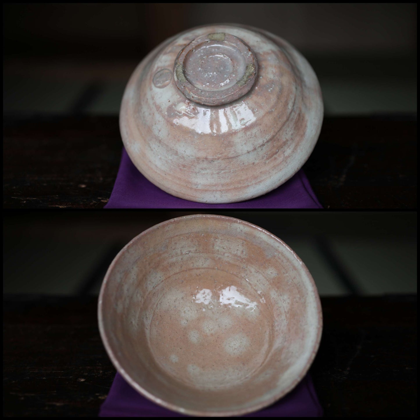 Green tea bowl Japanese vintage shallow CHAWAN 萩焼HAGI kiln ware handmade Matcha Cup Tea Ceremony pottery with box signature H2.4×6.1in