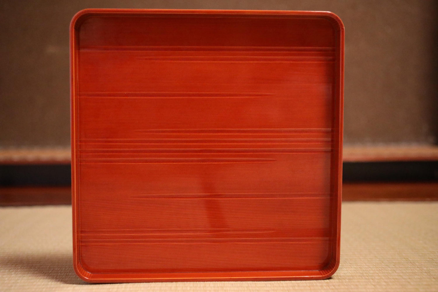 Set of 5 Japanese Vintage Lacquer tray "obon" wooden reddish brown Shunkei Lacquer for tea ceremony H1.1 x W13in/3.3 x 33cm