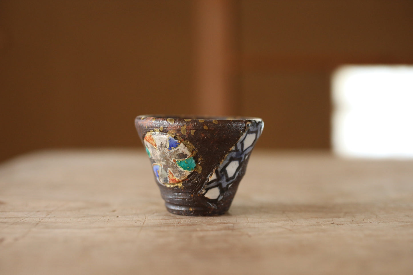 Japanese Sake Cup GUINOMI with gold painting Kutani ware cup with wooden box with sign For GIFT 2.6in/6.5cm