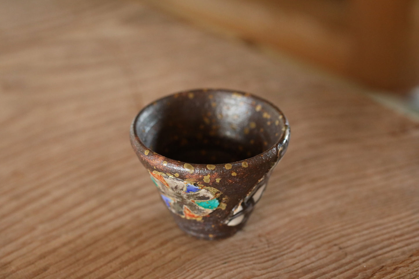 Japanese Sake Cup GUINOMI with gold painting Kutani ware cup with wooden box with sign For GIFT 2.6in/6.5cm