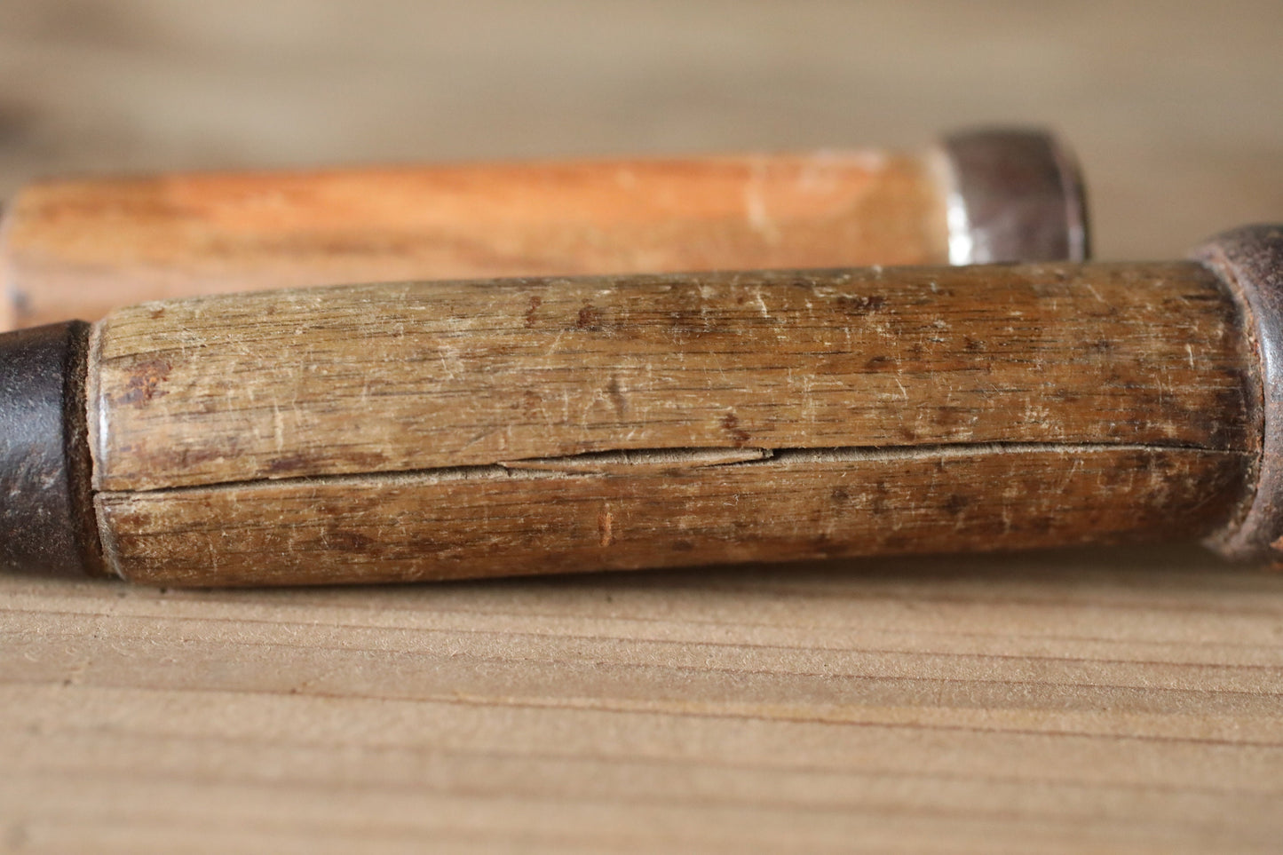 Set of 3 Japanese vintage carpenter's chisels 鑿 "Nomi", used Japanese craftsman's carving tool in 1900s 8.7×1in/22x2.5cm