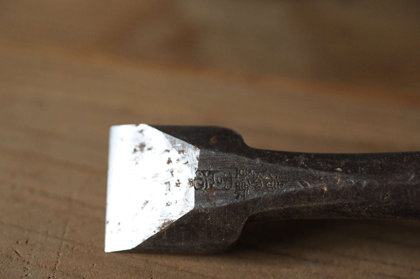 Set of worn out 4 Japanese vintage carpenter's chisels 鑿 "Nomi", used Japanese craftsman's carving tool in 1900s 6.1×1.2in/15.5x3cm