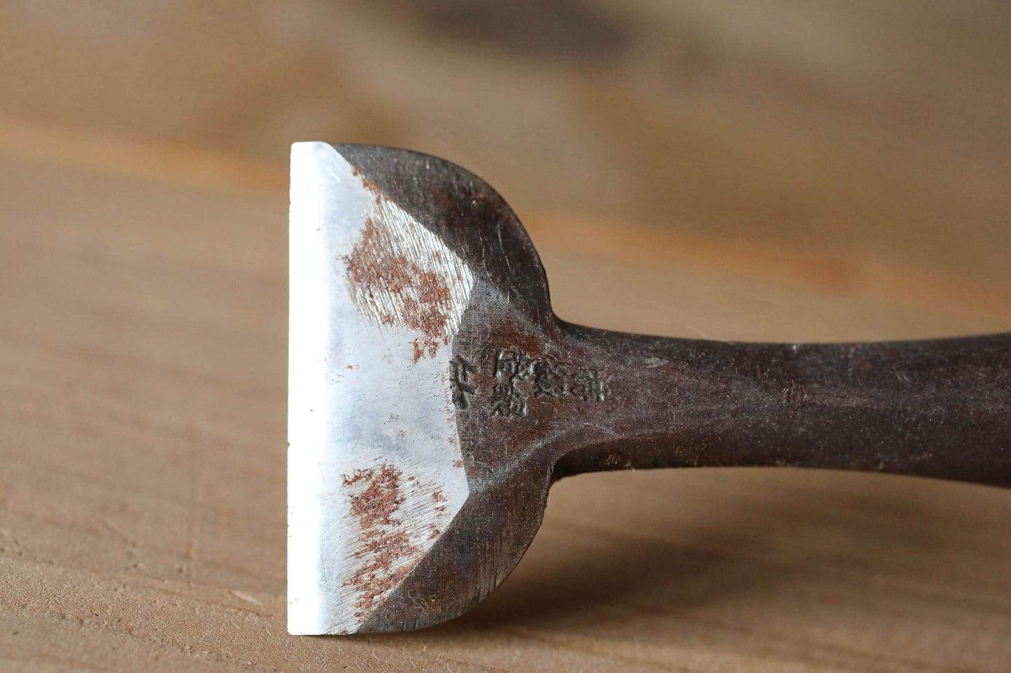 Set of worn out 4 Japanese vintage carpenter's chisels 鑿 "Nomi", used Japanese craftsman's carving tool in 1900s 6.1×1.2in/15.5x3cm