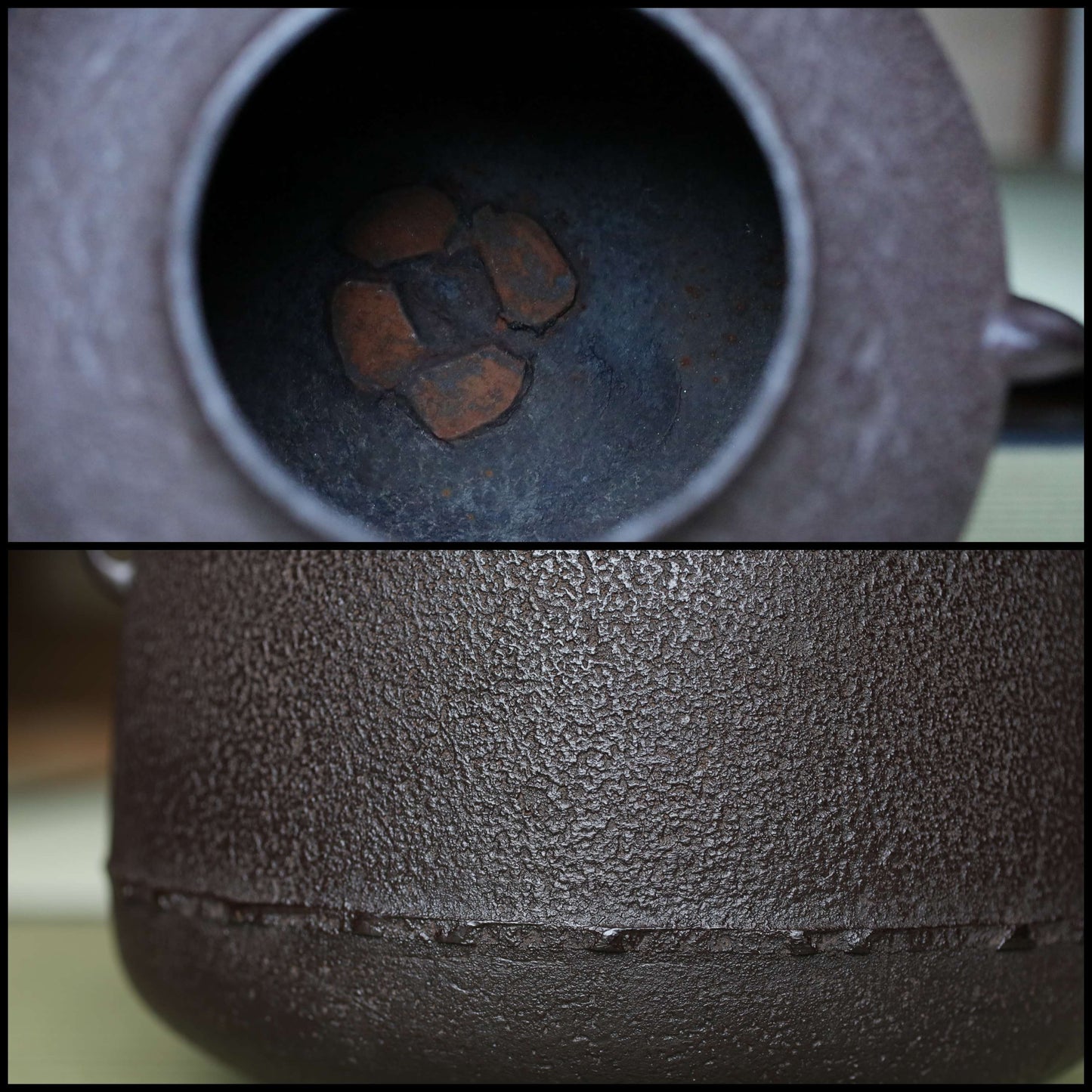 FINE! Japanese vintage cast iron kettle For Tea ceremony with a copper lid, "Amida-gama" Famous Kettle Master Box 1960s W10.2in/W26cm
