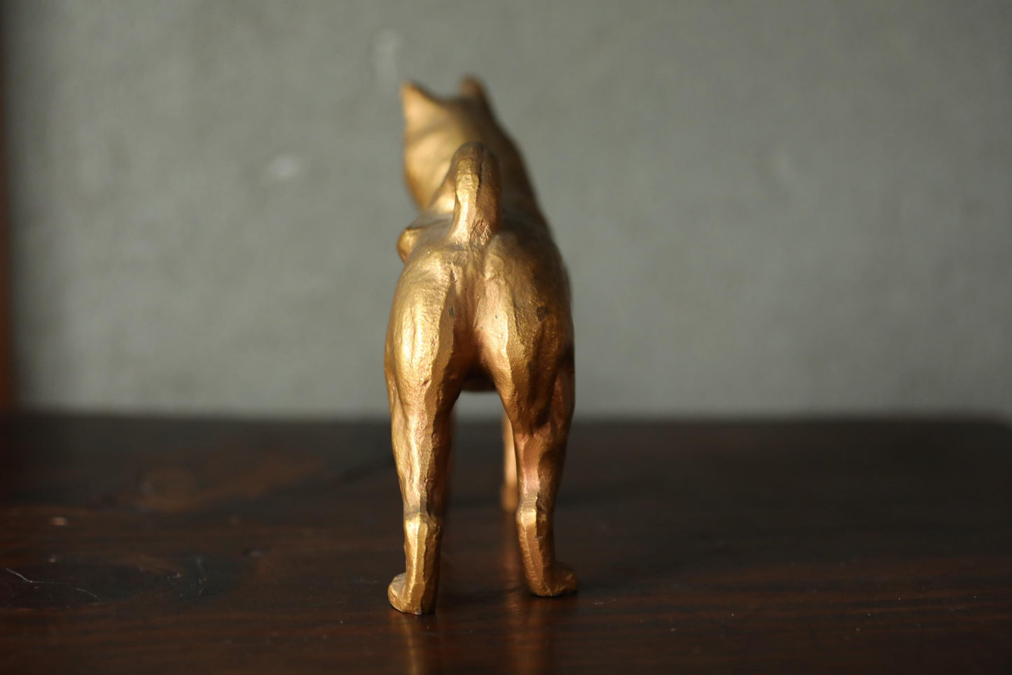 Japanese metal craft animals SHIBAINU DOG doll gold color made of metal ornament H5.9×7.1in/H15×18cm