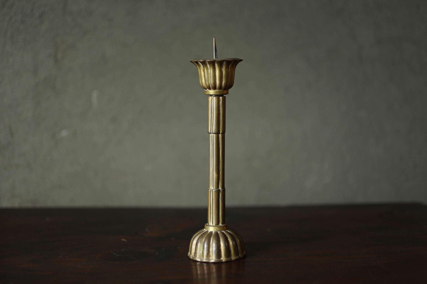 Japanese Antique Brass metal Gold candle holder carving Flower Shape Candlestick metal Lantern Shokudai From Buddhist temple H8.7in/H22cm