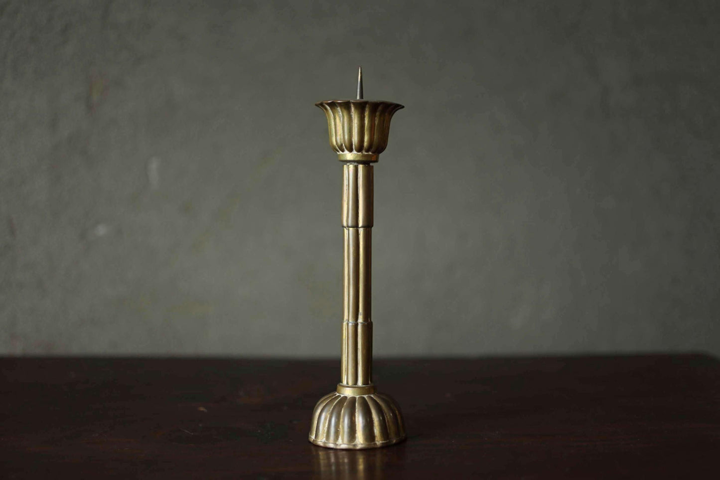 Japanese Antique Brass metal Gold candle holder carving Flower Shape Candlestick metal Lantern Shokudai From Buddhist temple H8.7in/H22cm