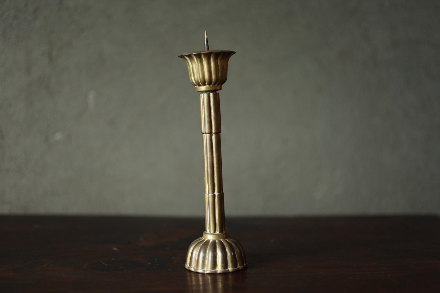 Japanese Antique Brass metal Gold candle holder carving Flower Shape Candlestick metal Lantern Shokudai From Buddhist temple H8.7in/H22cm