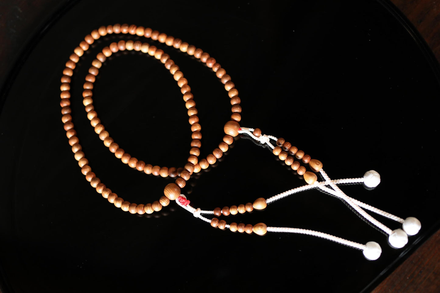 Japanese vintage buddhist Prayer Rosary Koya cedar wooden beads, silk tassels, Shingon sect, JUZU Power stone Meditation Zen with wood box