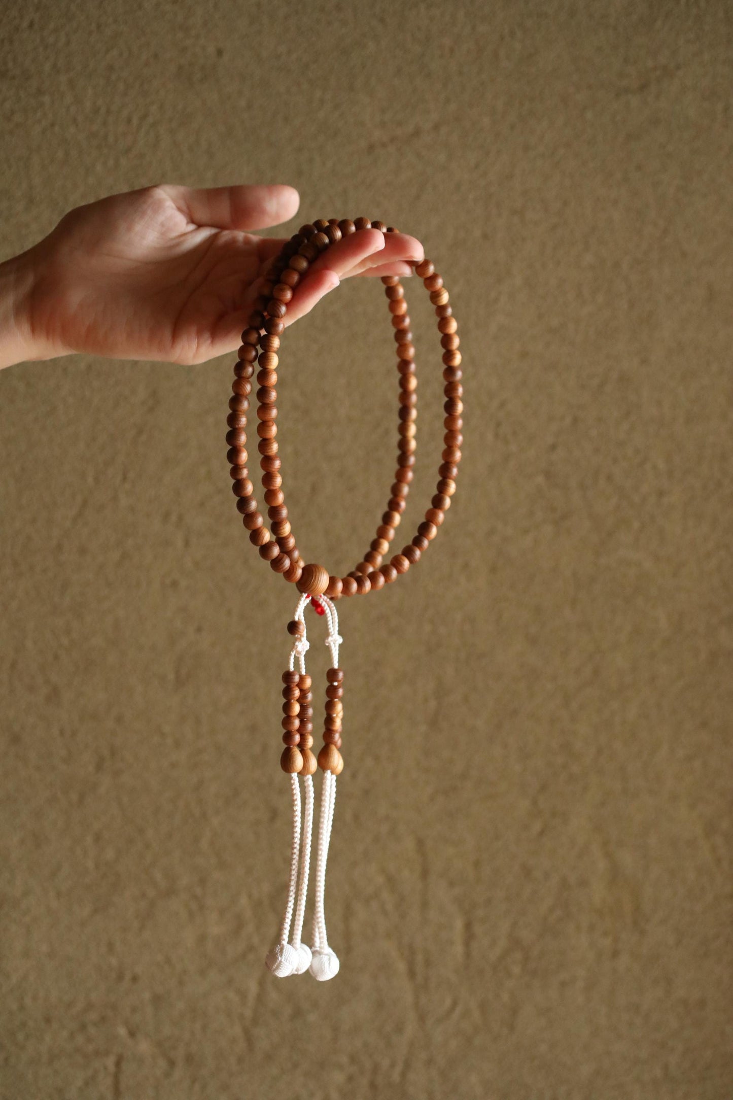 Japanese vintage buddhist Prayer Rosary Koya cedar wooden beads, silk tassels, Shingon sect, JUZU Power stone Meditation Zen with wood box